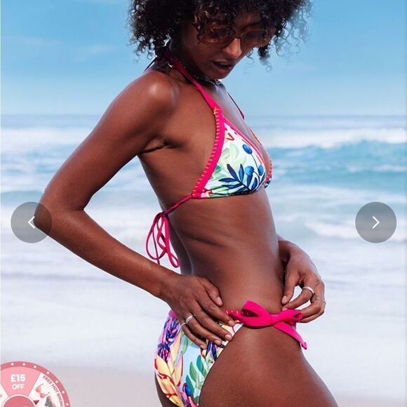 NWT KAMONI TROPICAL PRINT HALTER NECK SIDE TIE LOW RISE MICRO BIKINI LARGE - Picture 7 of 12